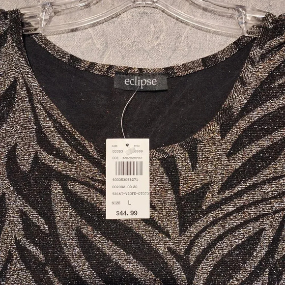 Eclipse NWT Women's Cut Out Sleeves Sparkly Black & Gold Blouse Size Large - Picture 2 of 12